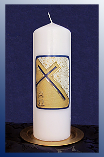 elegante Firmkerze Konfirmationskerze mit Kreuz in gold und Wunschfarbe