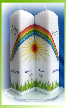 Taufkerzenset Motiv "Lebensfreude im Frühling" Taufkerzenset Motiv "Lebensfreude im Frühling"