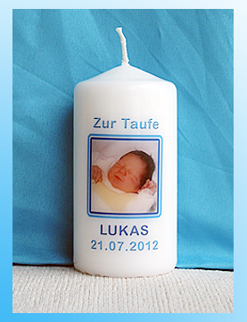 Dankekerze zur Taufe, Gastgeschenk mit Foto