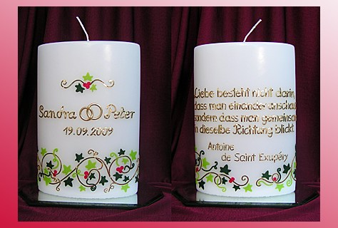 Hochzeitskerze mit Girlande (ovale Blockkerze)